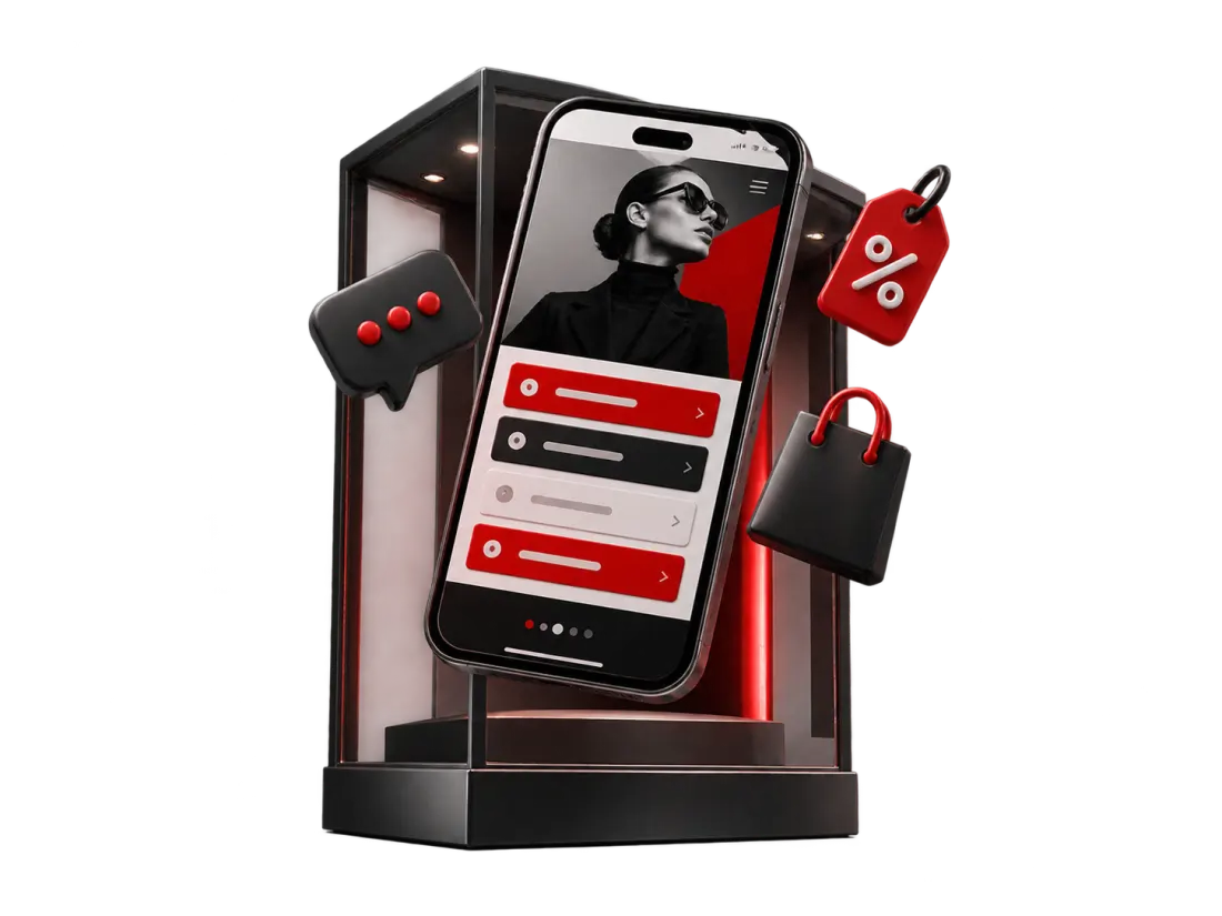 Celular com bio saindo de uma vitrine