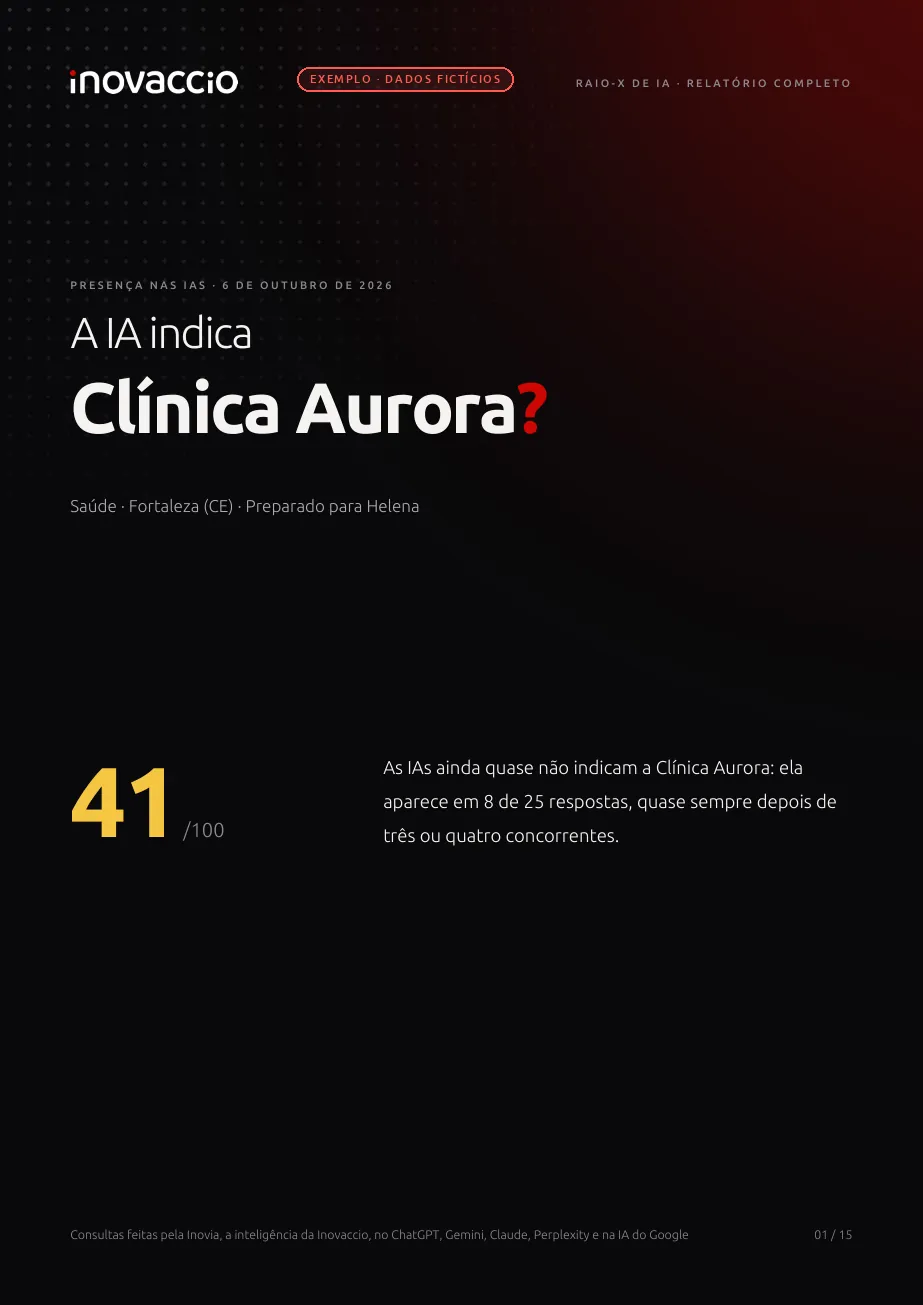 Página 01 do relatório de exemplo: Capa e nota geral