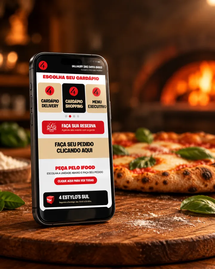 Página de links da pizzaria 4 Estylo's no celular